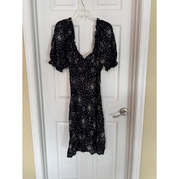 Anthropologie Black With White Heart Print Square Neck Juliet Mini Dress Large - Picture 3 of 9